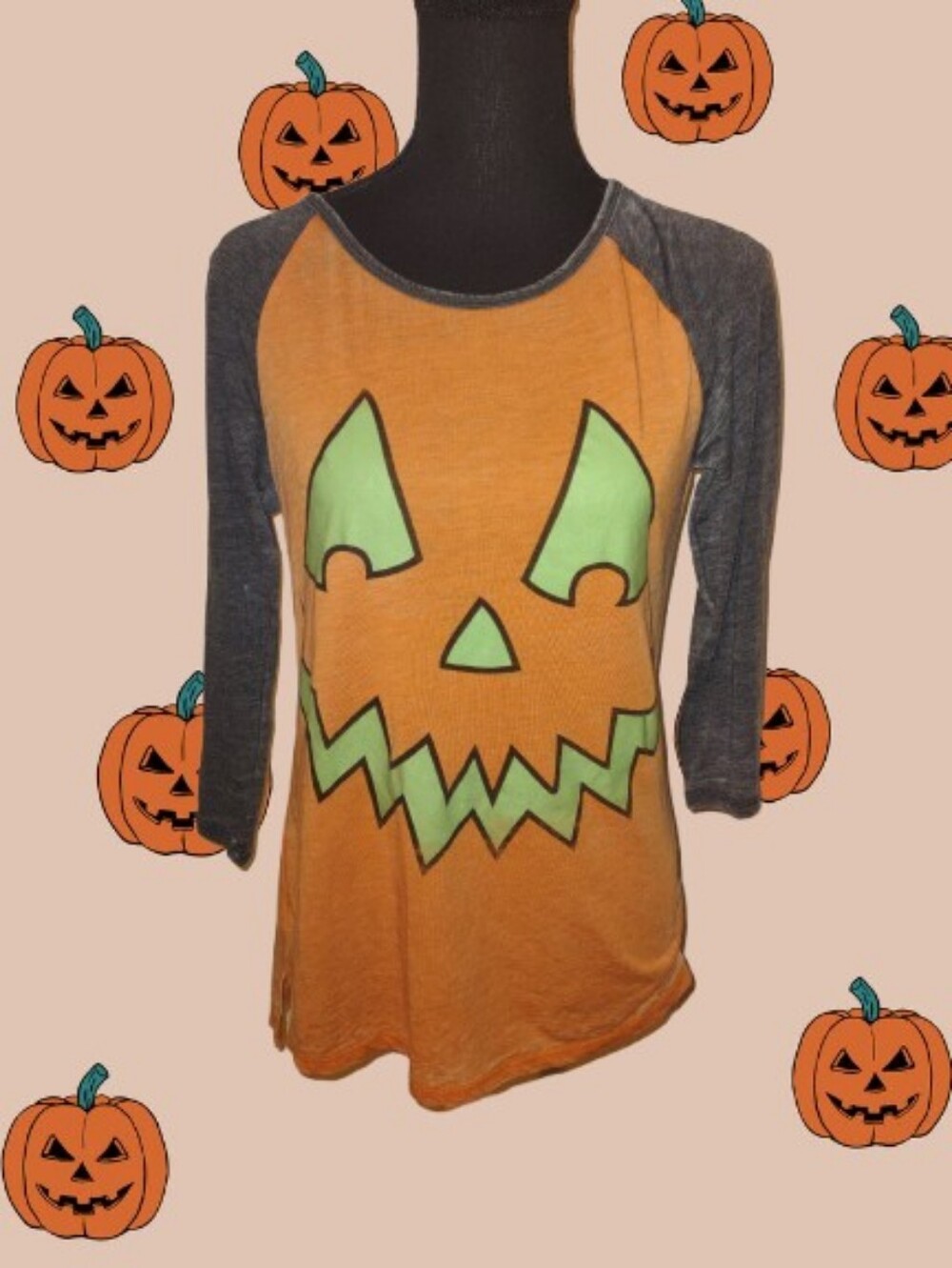 Orange Pumpkin Jack O Lantern Long Sleeve
